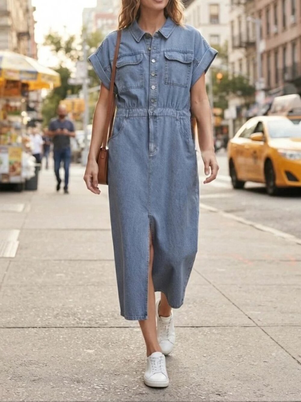 Given Kale Short Sleeve Denim Maxi Dress with Front Split (Size XL) - NEW!!! - Picture 2 of 11